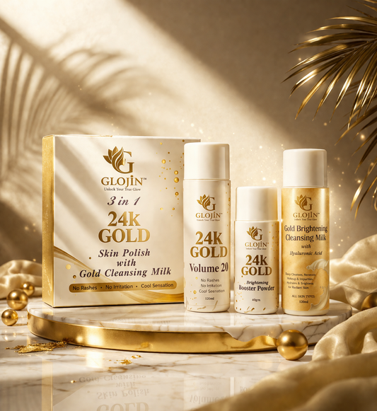Glojin 24k Gold Skin Polish Kit for Whitening & Instant Brightening – 3 in 1 Formula