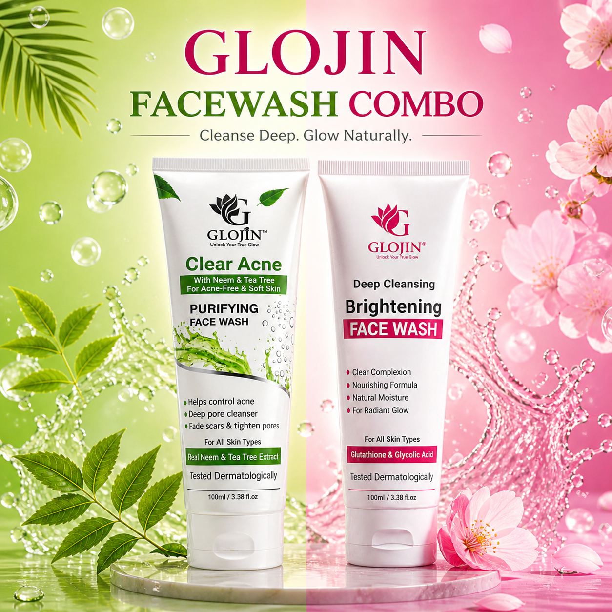 Glojin Facewash Combo – Skin Brightening & Anti Acne Facewash (Bundle Pack)