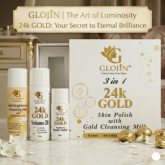 Glojin 24k Gold Skin Polish Kit for Whitening & Instant Brightening – 3 in 1 Formula
