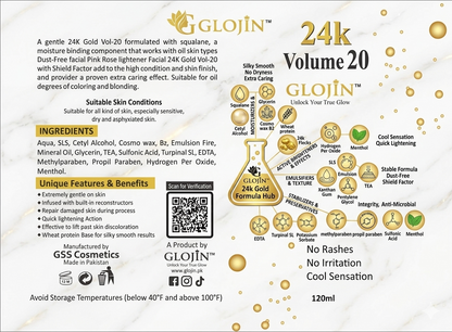 Glojin 24k Gold Skin Polish Kit for Whitening & Instant Brightening – 3 in 1 Formula